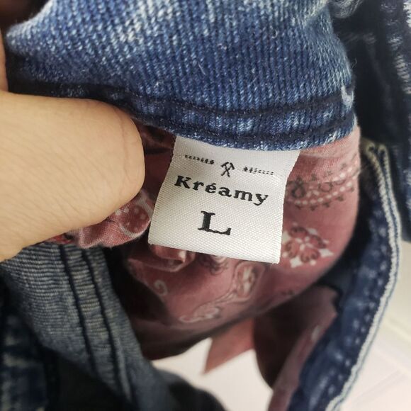 Women's Kreamy Denim Red Kerchief Bandana Pockets Distressed Cuff Off Shorts LRG - Picture 3 of 10